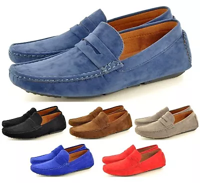 New Mens Loafers Casual Moccasins Faux Suede Slip On Shoes Avail. UK Sizes 6-11 • £20.95