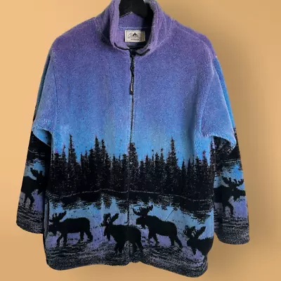 Vintage All Over Print Moose Fleece Zip • $65