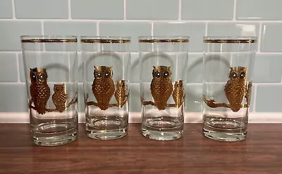 Vintage MCM 22K CULVER Double OWL 4 Highball Glasses  EXCELLENT CONDITION • $29.99