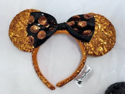 Disney Park Orange Halloween Bow Sequins Mickey Minnie Mouse Ears Disneyland • $24.95