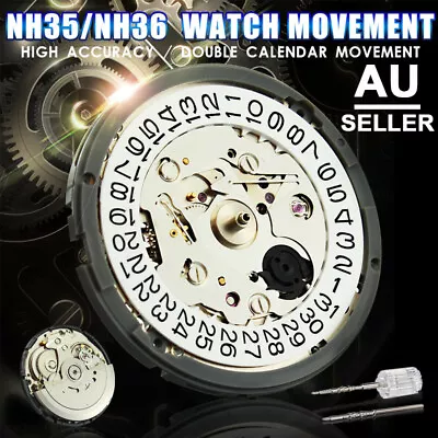 NH35/NH36 High Accuracy Automatic Mechanical Watch Movement Day Date Display AU • $47.45