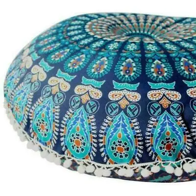 £11.99 • Buy Round Floor Cushion Cover Pad 100% Cotton Fabric Indian Mandala Blue Large 32 