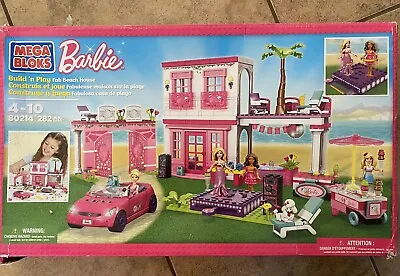 Barbie Mega Bloks Deluxe Beach House 4 Dolls Pink Convertible Car Ice Cream Cart • $74.99
