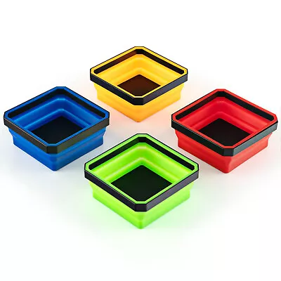 Magnetic Foldable Tray 4 Pack Collapsible Bowl Set Small Parts & Tools Silicone • $17.99