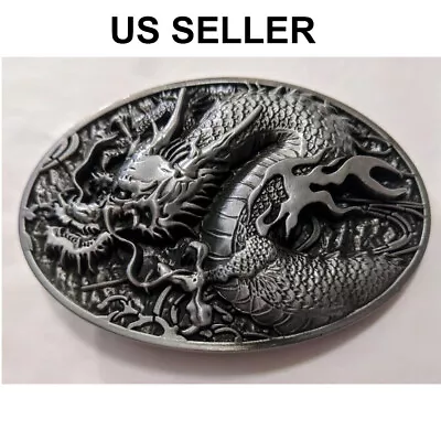 Antique Silvery Color DRAGON Western Style Belt Buckle Full Metal US Seller • $10.99