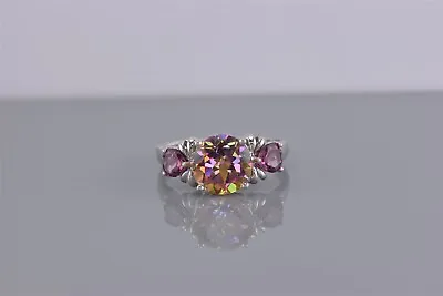 Sterling Silver Mystical Topaz Amethyst Hearts Accented Band Ring 925 Sz: 10 • $37.50
