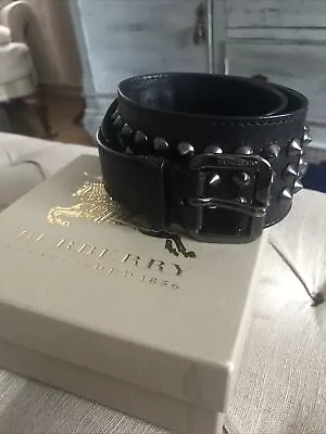 £90 • Buy Burberry Triple Studs Black Leather Waist Belt VGUC With Box 75x5.5cm/30”