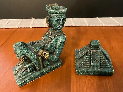 Vintage  Chacmool  Stone Malachite Aztec Mayan Mexico Statue Figurine & Pyramid • $52