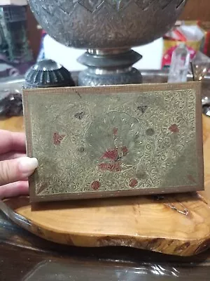 Vintage Etched Brass Wood Lined Cigarette Box Peacock. Made In India • $12.99