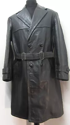 Vintage 50's German Leather Trench Coat Jacket Size M Police Or Military Issue ? • $123.09