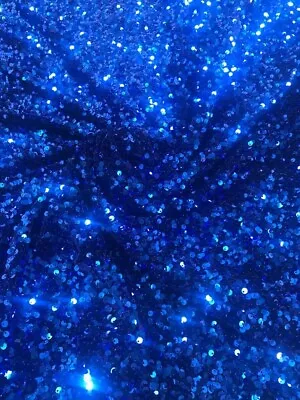 Royal Blue Stretch Velvet With All Over Sequins 54  2-Way Stretch BTY • $15.99