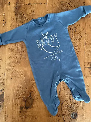 Baby Boy Newborn Matalan Blue I Love Daddy Silver Foiled Sleepsuit Babygrow • £2