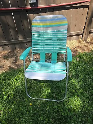 Vintage Folding Aluminum Lawn Beach Chair Vinyl Tube Jelly Green • $30