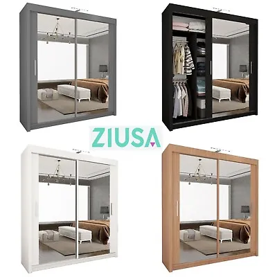 Wardrobe - Double Sliding Door Wardrobe With Hanging Rail- ZIUSA • £359.99