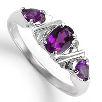 18k Solid Gold Three Stone Amethyst Mother's Birthstone Ring 18k Solid Gold • $593.01