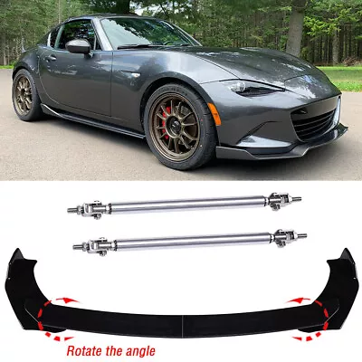 Front Bumper Lip Spoiler +Strut Rods For Mazda Miata MX5 2006-2022 Glossy Black • $39.99