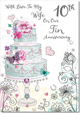 £2.75 • Buy Wife Tin 10th Wedding Anniversary Card Wedding Cake Standard A5 Or Large A4 Size