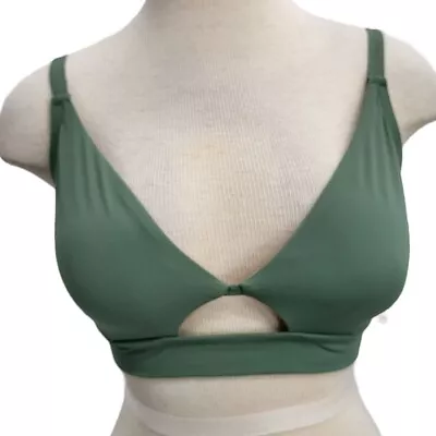 Bikini Top Longline Cut Out Green Womens 38D Underwire Tie Back Shade & Shore • £14.40