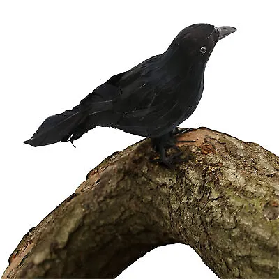 Black Crow Stuffed Feather Bird Halloween Decor Prop Black Ravens Realistic • £6.99