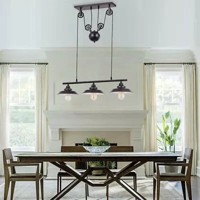 3-Light Pulley Pendant Light Industrial Rustic Bar Kitchen Island Lights Metal • $129.15