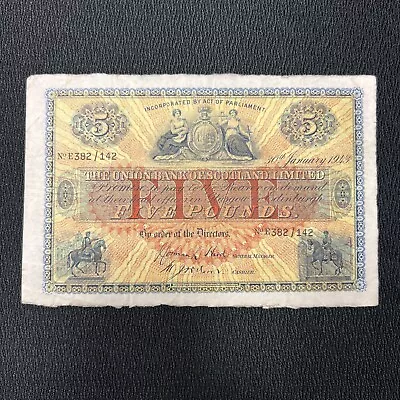 1943 The Union  Bank Of Scotland Limited Five  Pound Large Paper Currency   - • $92