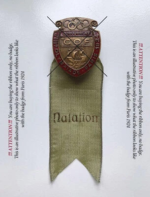 $41.90 • Buy Paris 1924 Olympic Games - Ribbon For Natation Concurrent Participant Badge VTG