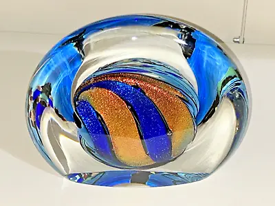 Rollin Karg Art Glass Cased Dichroic Paperweight 6.5 Wx6 Hx 2.5 D Signed 2005 • $124.95