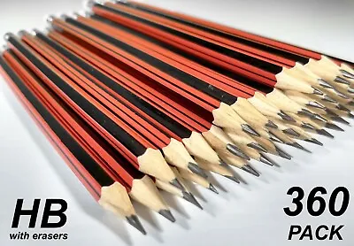 Bulk 360 Pack HB Lead Pencils With Erasers Red Barrel Wood With Hexagonal Grip • $95.69