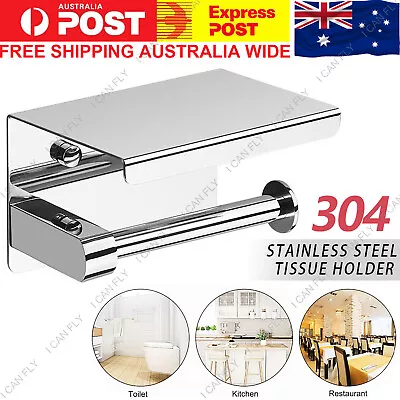 304 Stainless Steel Toilet Roll Holder Paper With Shelf Bathroom Wall Mounted DF • $16.91