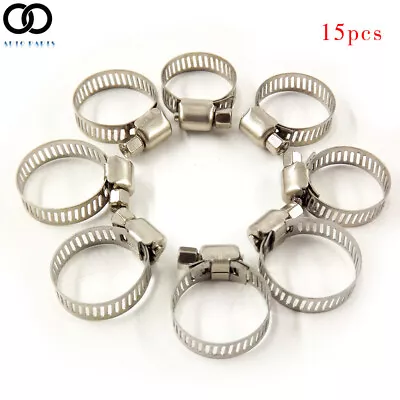 15× 5/16-15/32  Stainless Steel Drive Hose Clamps Fuel Line Worm Clips (8-12 Mm) • $7.55