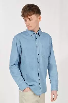 Uniqlo Mens Denim Shirt Button Down Collar Long Sleeve Chambray Curved Hem • £15