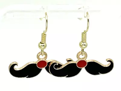 Funny & Adorable SANTA'S MOUSTACHE Enamel Dangle Drop Earrings Holiday Christmas • $1.50