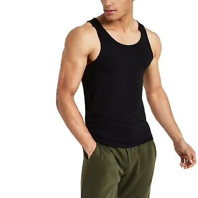 Mens Vest Muscle Fit Crew Vest Tank Top T Shirt 100% Cotton Gym Tummy Control • £9.99
