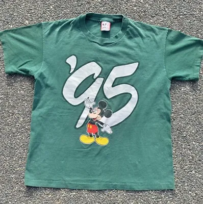 Vintage Mickey Mouse Disney Retro 90s Spell Out Single Stitch T Shirt XL Green • $51.97