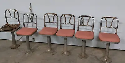 Vintage Ice Cream Parlor Stools Cast Iron Base Bar Counter Swivel Seat (6) • $300