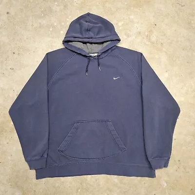 Vintage XXL Faded Nike Navy Blue Embroidered Swoosh Check Hoodie Y2K Skate 90's  • $30