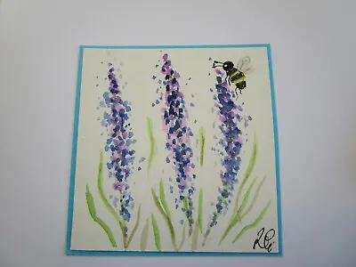  Original Hand Painted Greeting Card  Birthday Get Well Anniversary Lavender Bee • £2.99
