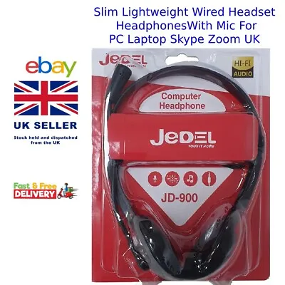 £7.85 • Buy Slim Lightweight Wired Headset Headphones With Mic For PC Laptop Skype ZoomJD900