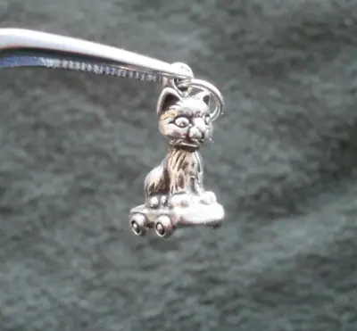 Cat Seated In A Cart Vtg Solid 925 Sterling Silver Bracelet Charm Pendant 2.1g • $14.50