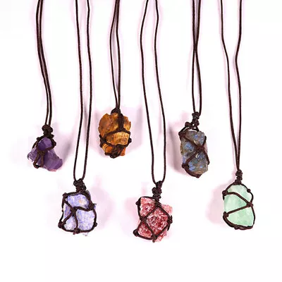 Raw Natural Rock Quartz Crystal Net Pocket Pendant Chakra Healing Stone Necklace • $3.79