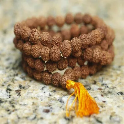 8mm 108 Rudraksha Mala Necklace Beads Mencuff Bracelet Men Chakas Bodhi Unisex • $8.91