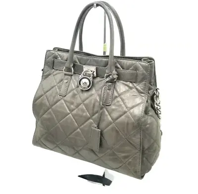 Michael Kors Gray Hamilton Diamond Quilted Tote W/MK Pad Lock • $144