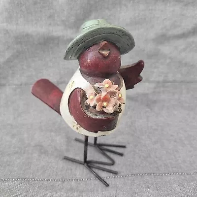 Robin Bird Figure Figurine Faux Wood W/ Metal Legs Flowers Hat Cute • $13.99