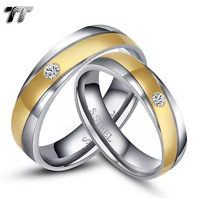 TT 14K Gold GP S.Steel Eternity CZ Wedding Band Ring Size 5-15 Men&Women Couple • $36.99