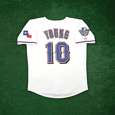 Michael Young 2010 Texas Rangers World Series Men's Home White Jersey (S-3XL) • $129.99