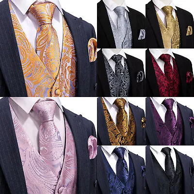 $22.90 • Buy Mens Formal Wedding Waistcoat Paisley Floral Suit Vest Slim Tuxedo Silk Tie Set