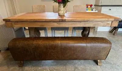 Brown Leather Bench - Pommel Horse Style - Length 160cm - Dining Seating • £799
