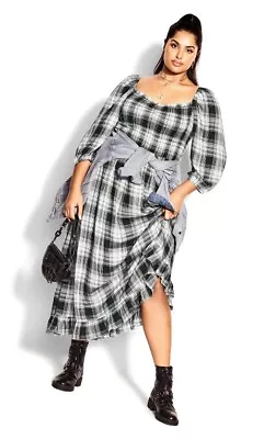 CCX X City Chic Harper Maxi Dress BNWT White Black Check Ladies Plus Size XS 14 • $49.50