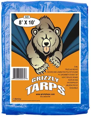 Grizzly Tarps By  8' X 10' Large Multi-Purpose Waterproof Heavy Duty Poly Tarp W • $21.55
