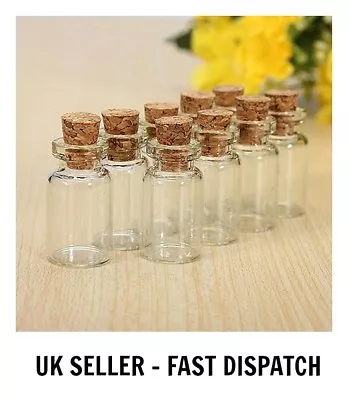 Mini Glass Bottles Vials Cork Stopper Decorative Storage Pendant Jewellery ML • £3.59